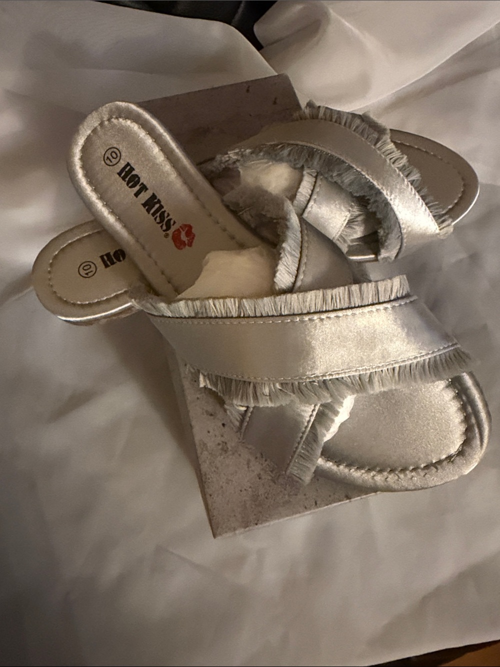 Hot Kiss Women's Metallic Silver Fringed Slide Mules